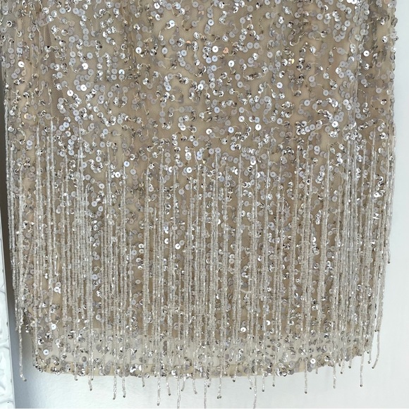 NWT Mac Duggal Silver Sequin Fringe Mini Dress - Picture 6 of 16